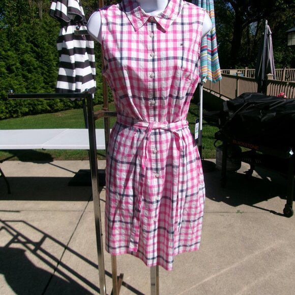 NWT TOMMY HILFIGER PINK PLAID SHIRT DRESS 8 - Picture 1 of 1